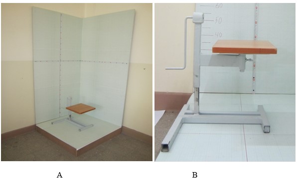 Figure 1: Anthropometric characteristics measuring equipment a) Anthropometric stadiometer, b) Anthropometric chair